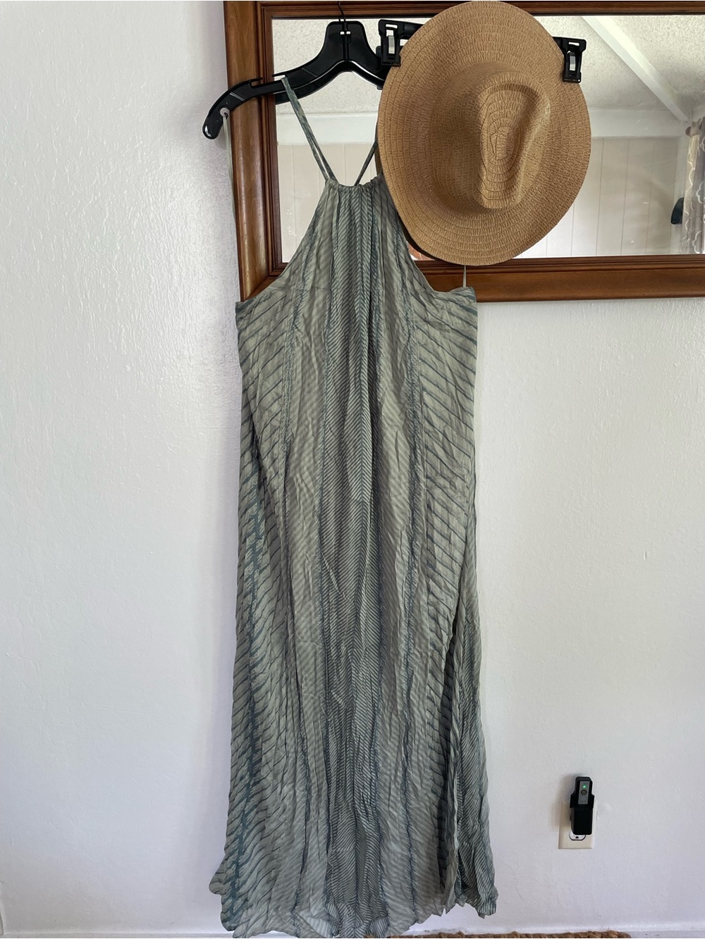 O'Neill Sage Green Striped Strappy Maxi Dress